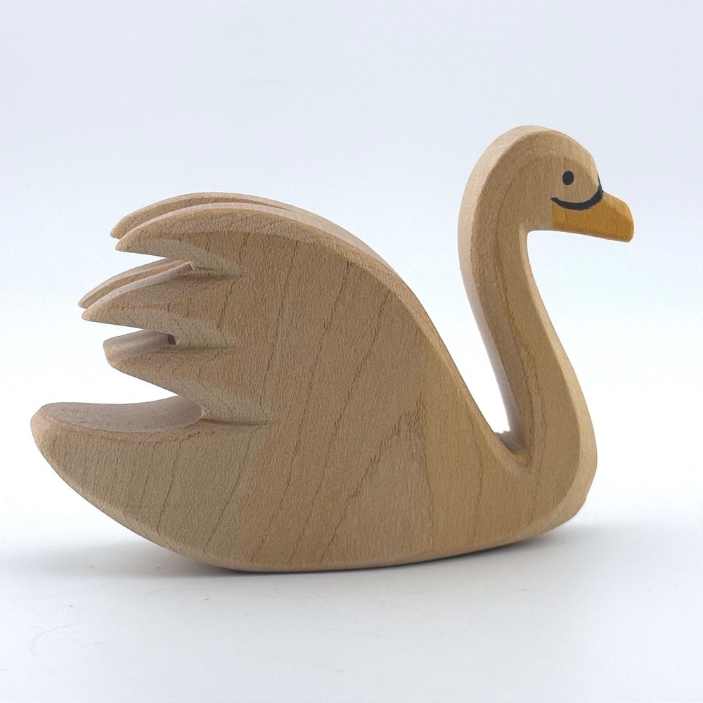 Ostheimer Wooden Swan Figurine Hand Painted Waldorf Toy Made in Germany